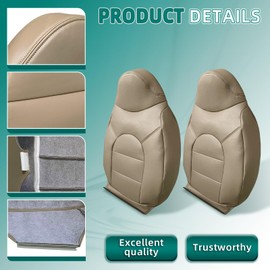 AUTOKAY Leather Seat Covers, 6 Pcs Front and Rear Seat Covers for Ford F250 F350 1999 2000 Driver & Passenger Leather Seat Cover TAN