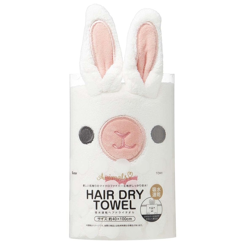 Skater TOH1-A Water Absorbent, Quick Drying Hair Towel, Rabbit Animals,