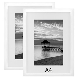A4 Picture Photo Frames Set of 2,8x11'' Picture without Mat and 5x7'' with Mat,Versatile Shatterproof Photos Posters Certificates Frame for Home Store Office,Wall Horizontal Vertical Display,White
