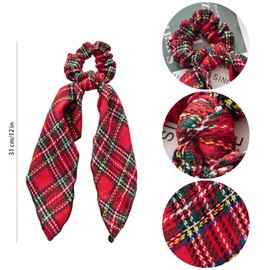 JNAWA 2Pieces Chrismas Tartan Scrunchies Plaid Elastic Hairbands Hair Scarf Scottish Bowknot Hair Scrunchies Hair Accessories for Women Girls