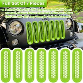 7PCS Front Grill Mesh Inserts for Jeep Wrangler JK JKU Unlimited 2007 2008 2009 2010 2011 2012 2013 2014 2015 2016 2017 2018 Grille Guard Cover Trim Clip-in Exterior Accessories (Matte Green)