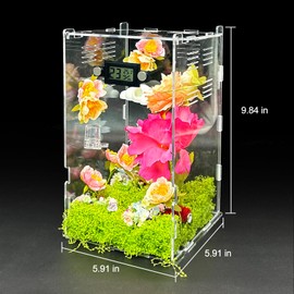 Jumping Spider Enclosure,DIY Insects Habitat,Small Reptile Terrarium Glass House Accessories Set,with Temperature and Humidity Detector Water Feeder Platform Hide,5.5“x5.5”x9.5“ (Garden)