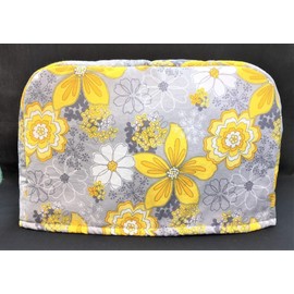 2 Slice Slot Yellow and White Flowers on Grey Gray Reversible Kitchen Toaster Appliance Dust Cover Cozy 11.5(l) x 7.5(h) x 5.5(w)