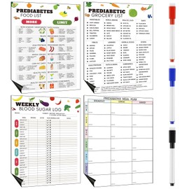 Xuhal 4 Pcs Prediabetic Grocery Lists Chart Magnet Fridge 8.3 x 11 Prediabetic Meal Planner Magnetic Grocery Food Journal Log Blood Glucose Values Record Sheet with 3 Dry Erase Pens