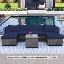 PERFECT GARDEN 14 PCS Outdoor Cushion Covers Replacement Cushions for Outdoor Furniture Waterproof with Zipper Slipcovers 3 Sizes(Cover Only) (Navy Blue)
