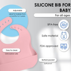 Bluet B- Silicone Baby Feeding Set With Pacifier - Led Weaning Supplies - Spoons, Suction Bowl, Plate - Utensils for First Foods - 11pcs - Pink