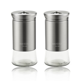 MAXCOOK Salt and Pepper Shakers set, Stainless Steel Salt Shaker and Pepper Shaker with Adjustable Pour Holes, 120 ml Seasoning Dispenser with Rotating Cover (2 Pieces)