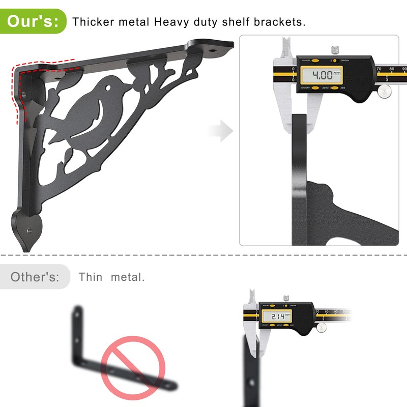 SELEWARE Heavy Duty Shelf Brackets 10 Inch, Bird Shelves Brackets,