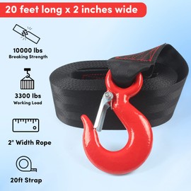 Boat Winch Strap with Hook,Boat Trailer Winch Strap 2 inch x 20 Foot, Great for Truck, Jet Ski and Car Trailers Towing and Heavy Duty Equipment (Black)