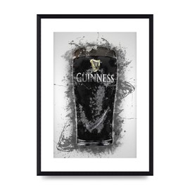 Lithobee - Guinness Pint Splatter - Printed Wall Art Design in Sizes A2, A3 & A4 Framed in a Stylish Quality Coloured Frame or Unframed (A3 Black Brushed Frame)