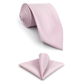 S&W SHLAX&WING Men's Tie Solid Pink Classic Wedding Party Silk, Tie 147 cm x 8 cm + pocket handkerchief