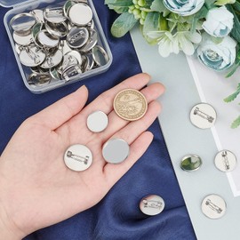 UNICRAFTALE 36 Pieces 16/18/20 mm Flat Round Brooch Pin DIY Stainless Steel Brooch Cabochon Sets 304 Stainless Steel Brooch Bezel Trays For Making Badge Corsage Name Tags