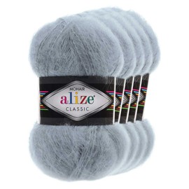 5 x 100 g Alize Mohair Classic Knitting Yarn Plain Mohair Wool Crochet Yarn Mixed Yarn Choice of Colours Colour: 21 Light Grey
