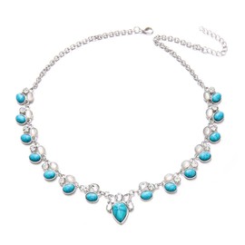 Turquoise Necklace Earrings Bracelet Jewelry Set Blue Vintage Jewelry Sets for Brides Wedding Party Costume Accessories for Women, EA-012-2