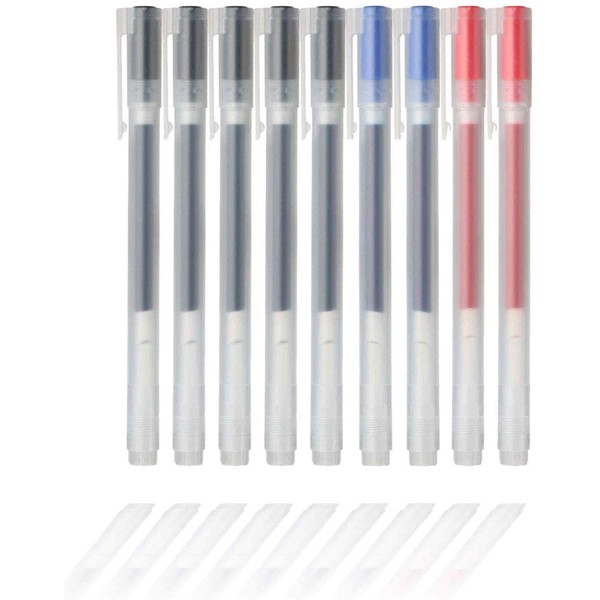 MUJI Gel Ink Ballpoint Pens 0.5mm Set of 9 Pack (5 Black 2 Blue 2 Red)
