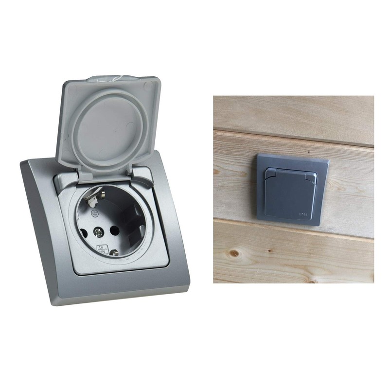 DELPHI Socket IP44 with Protection Lid Flush-Mounted Wet Room Rubber