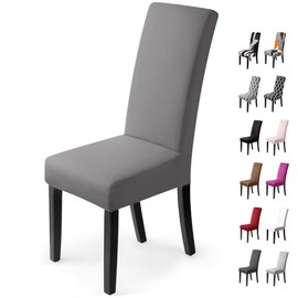 Stuhlhussen 6 Stück, Stretch-Stuhlbezug elastische moderne Husse Elasthan Stretchhusse Stuhlbezug Stuhlüberzug . bi-elastic Spannbezug, sehr pflegeleicht und langlebig Universal (6 Stück,Grau)-J