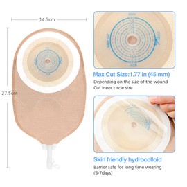 30 PCS Urostomy Bag Urostomy Supplies, One-Piece Drainable Urostomy Pouch with Measure Card for Colostomy Ileostomy Stoma Care, Cut-to-Fit, 45 mm Max