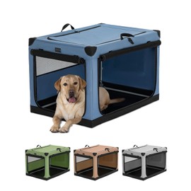Petsfit 36 Inch Portable Dog Kennel, Adjustable Fabric Cover by Spiral Iron Pipe, Chew Proof 3 Door Design, Soft Collapsible Dog Crate Blue