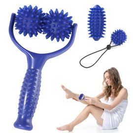 Massage Roller with Handle, Massager Fascia Ball, Interchangeable Massage Roller with 4 Hedgehog Balls, Massage Ball, Self Massage Roller, Hedgehog Ball, Foot Massage for Legs, Back, Arms, Shoulders