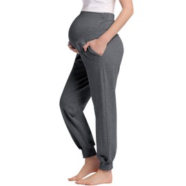 Women's Maternity Joggers Full Length Sleep Knit Pants Stretch Postpartum Pajama Sweatpants(Dark Grey, Medium)