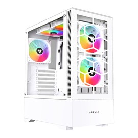 Apevia Eclipse-WH Eclipse Mid Tower Gaming PC Case w/ 5X 120mm ARGB Fans, 366 RGB Light Modes, Minimalistic Honeycomb Design, Tempered Glass Front & Side Panels, 1X USB3.0, 2X USB2.0, White