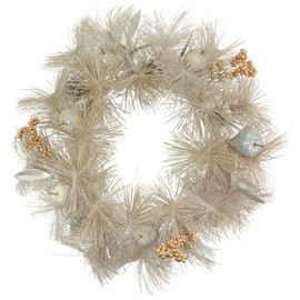 Northlight Unlit Glitter Champagne Gold Pomegranate Apple Pine Cone and Berry Christmas Wreath, 24"