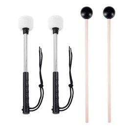 Kuylive 2 Pack Bass Drum Mallets Timpani Mallet Felt Sticks Stainless Steel Handle with 1 Pair Rubber Bell Mallets Glockenspiel Sticks Xylophone Mallet