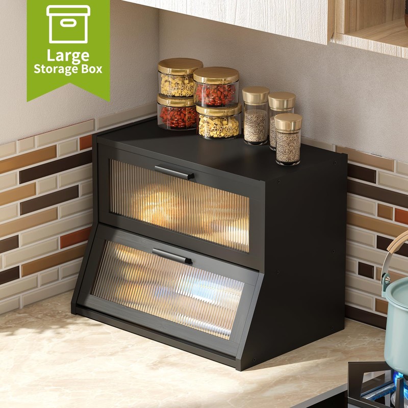 BMOSU Large Bread Box Double Layer Bamboo Bread Box for