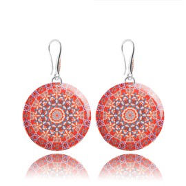 Handmade Mandala Dangle Round Earrings for Women, Boho Costume Statement Jewellery (Style 36 - Red Tarracota)