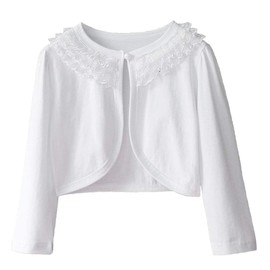 Girl Lace Bolero Cardigan Shrug - Little Girl Long Sleeve Lace Flower Shrug Sweater 3-4T White