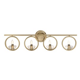 Aspen Creative 62253, 4-Light Metal Bathroom Vanity Wall Light Fixture, 34" Wide, Transitional Design in Warm Brass