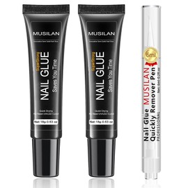 2PCS 18g Solid Nail Glue Gel with 6ml Nail Remover Pen,Super Strong Nail Glue & Quick Drying Remover for Press On Tips No Need for UV Lamp Magic Click Removal Pen Powder Design