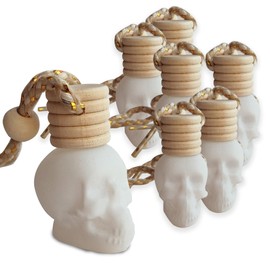 MINELEVEN 7PCS 15ML Skull Glass Bottle,Include Silica Gel Stopper,Wood Suspended Wooden Cover,1PCS Dropper and 1PCS MINI Funnel for Car Perfume Bottle,Home Decoration Bottle,Gift Bottle. (white)