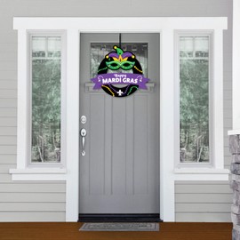 Big Dot of Happiness Colorful Mardi Gras Mask - Outdoor Masquerade Party Decor - Front Door Wreath