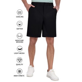PEGENO Golf Shorts Mens Dress Shorts Casual Summer Short Pants Quick Dry Hiking Shorts with 4 Pockets (Black Large)