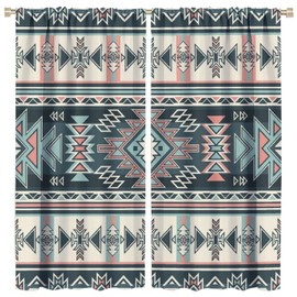 LOMADIA Aztec Blackout Curtain, Native American South Western Fantasy Bohemia Tribal Pattern Window Rod Pocket Thermal Insulated Curtains Panels for Bedroom Living Room Office Drapes 42x45in