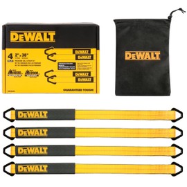 DEWALT DXBC80005 Black/Yellow 2" x 38" Premium Axle Tie Down Strap Kit (12,000 lb Break Strength) - Heavy Duty Protective for Truck, Trailer, ATV, UTV, 4 Pack