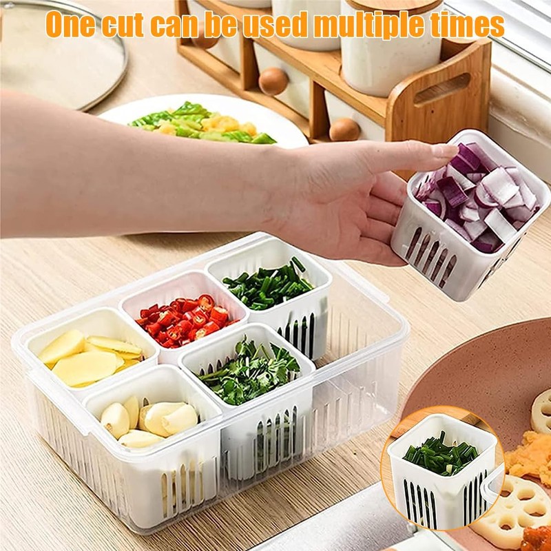 Scallion Ginger Garlic Fresh-Keeping Box, 6 Grids Detachable Drain Basket