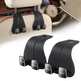 WEIHAO Car Purse Hook, Leather Back Seat Storage Hook, Double Car Hooks for Headrest, Bag Holder for Car Universal Accessories Interior (Black-2PCS)