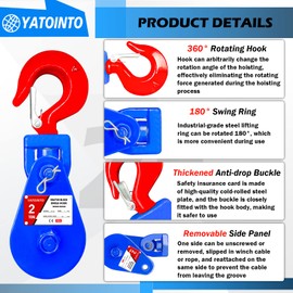 YATOINTO 2 ton Snatch Block with Hook, 3" Sheave 3/8" Inch Wire Rope Snatch Block, 4400lbs Snatch Pulley for Rollback Wrecker Car Hauler Winch
