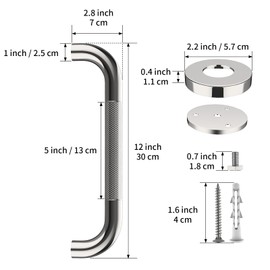 12 Inch Stainless Steel Chrome Shower Grab Bar, ZUEXT Bathroom Balance Bar, Safety Hand Rail Support, Handicap Elderly Injury Senior Bath Assist Handle