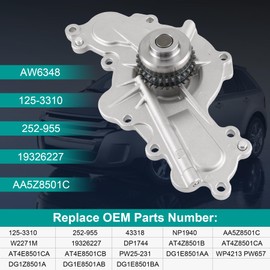 AW6348 Water Pump with Gasket Compatible with Ford Edge Fusion Flex Explorer Taurus 2011-2019 Compatible with Lincoln MKS MKZ MKT MKX MAZDA 6 CX9 with Double-Row Sprocket Engine 3.5L 3.7L