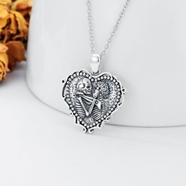 SLIACETE Skull Necklace 925 Sterling Silver Skull Heart Necklace Retro Jewelry Gifts For Her Lover Women