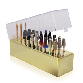 PANA Rectangle Nail Drill Bit Holder Display Organizer Case - Dustproof Carbide Bit Storage Container Box For Manicure Tools Nail Salon - 30 Holes Gold (Drill Bits Not Included)