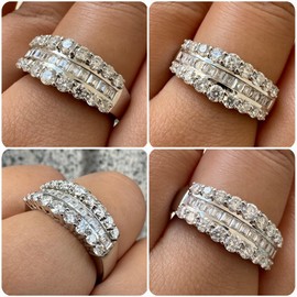 Newshe Jewellery Wide Moissanite Wedding Bands for Women Engagement Rings 925 Sterling Silver Emerald Eternity Ring Round Size 9