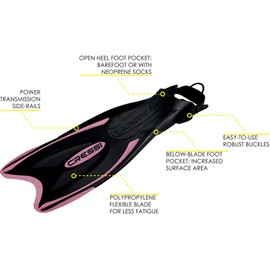 Cressi Palau Adjustable Open Heel Fins, Black/Pink, M/L