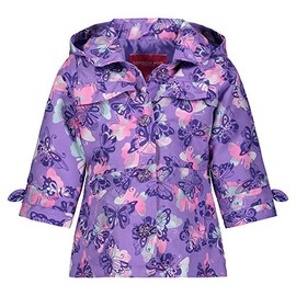 London Fog Baby Girls' Li'l Lightweight Trench Dress Coat Jacket, Electric Violet Butterfly, 18MO