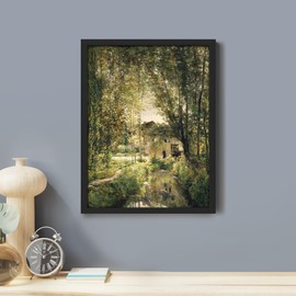 SIGNWIN Framed Emerald Green Summer Village House Wall Art, Nature Wilderness Illustrations Wall Decor Prints, Antique Vintage Botanical Wall Décor for Living Room, Bedroom - 12"x16" Black