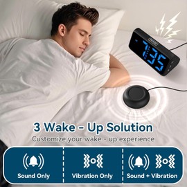 Netzu Loud Alarm Clock for Heavy Sleepers, Plug-in RGB Vibrating Alarm Clocks with Bed Shaker, 5 Dimmers, 2 Alarms and Snooze for Bedrooms Hearing Impaired Deaf Adultsf(Black)